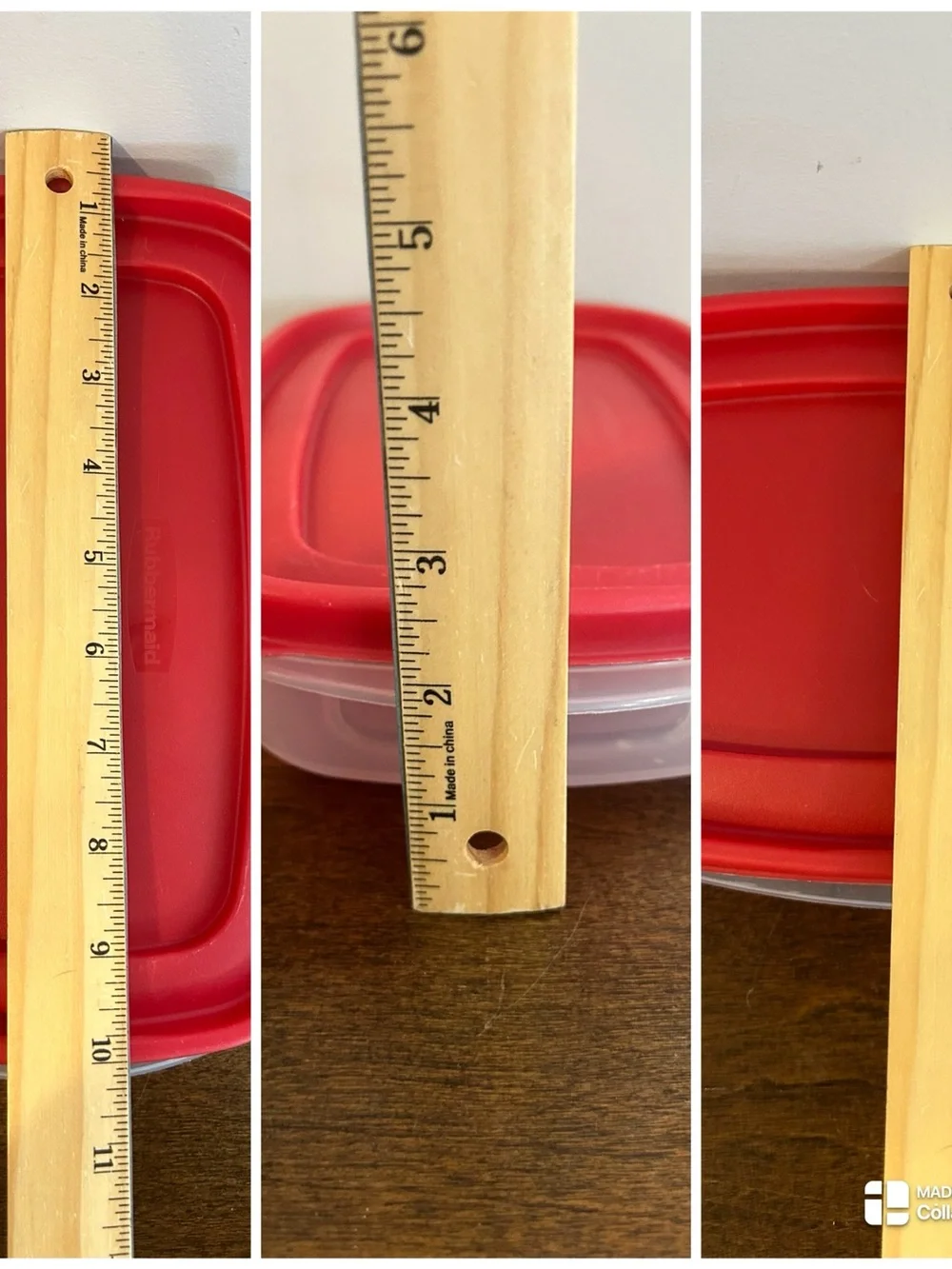 Rubbermaid Red Rectangle 5.5 cup 1.3 liter Storage Container Red Lid Sheer Base.